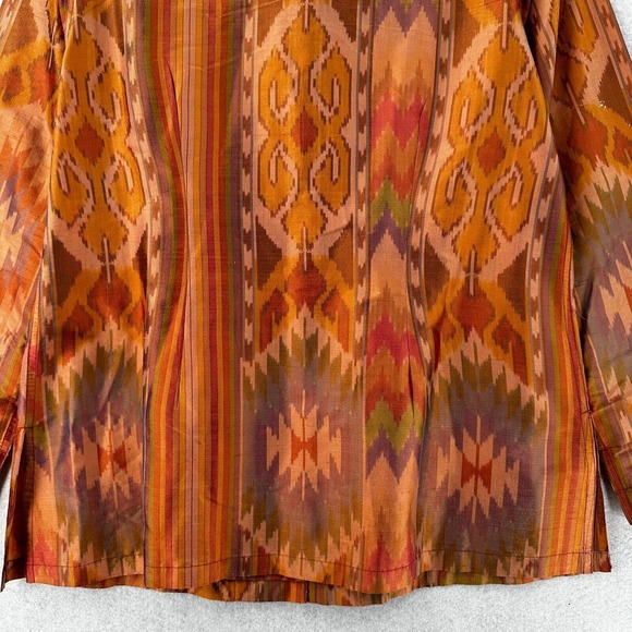 Soft Surroundings Top Womens MEDIUM Aztec Print Tribal Boho Long Sleeve Button - Picture 9 of 14